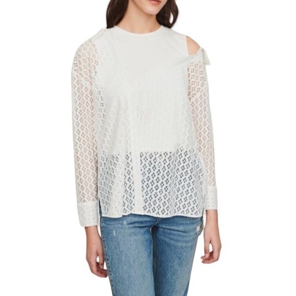 Maje Lalina Asymmetric Lace Top Trompe Oeil Blanc - Picture 8 of 9